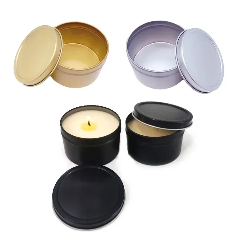 12Pcs Candle Jars With Lid Round Metal Tin Box Black Gold Silver Candle Container With Window Cream Cosmetic Empty Storage Box