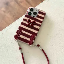 Red stripes autume winter 3d bowknot cover for iphone 15pro 16promax 16 13pro 12 14 13 15 pro max 14promax rope phone case