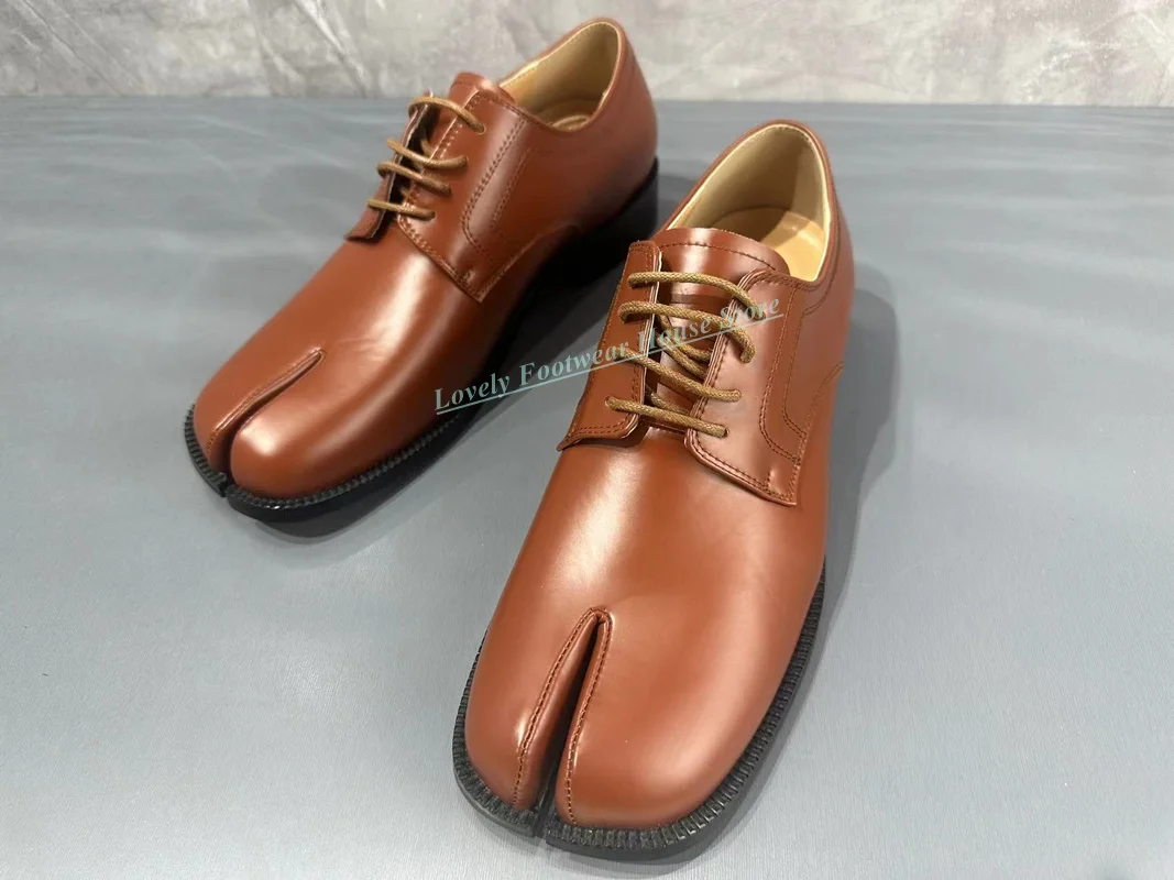 

Fashion Men Split Toe Oxford Leather Loafer Shoes Comfortable Flat Heel Lace Up Male Brown Formal Casual Single Shoes