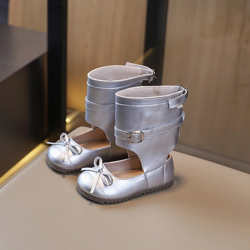 جديد أحذية الأطفال للفتيات الاتجاه الاطفال موضة الأحذية الجلدية غير رسمية الباليه نمط الأميرة تنوعا الصغار منتصف العجل الأحذية #4