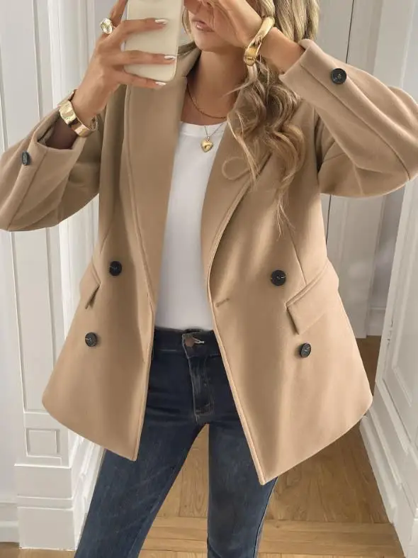 معطف المرأة 2025 الخريف والشتاء فريد الترفيه عطلة بلون سترة بأكمام طويلة معطف ركاب الرجعية سترة أنيقة #2