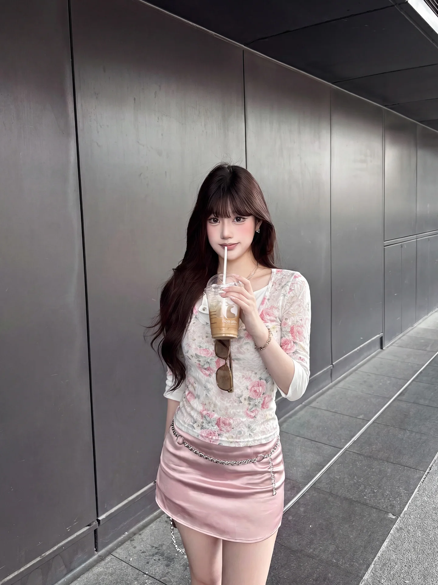 Korean Style Floral Print Two-Piece Look T-Shirt Women's Slim Fit Summer Top Design Sense Overhead Shirt for Petite Women