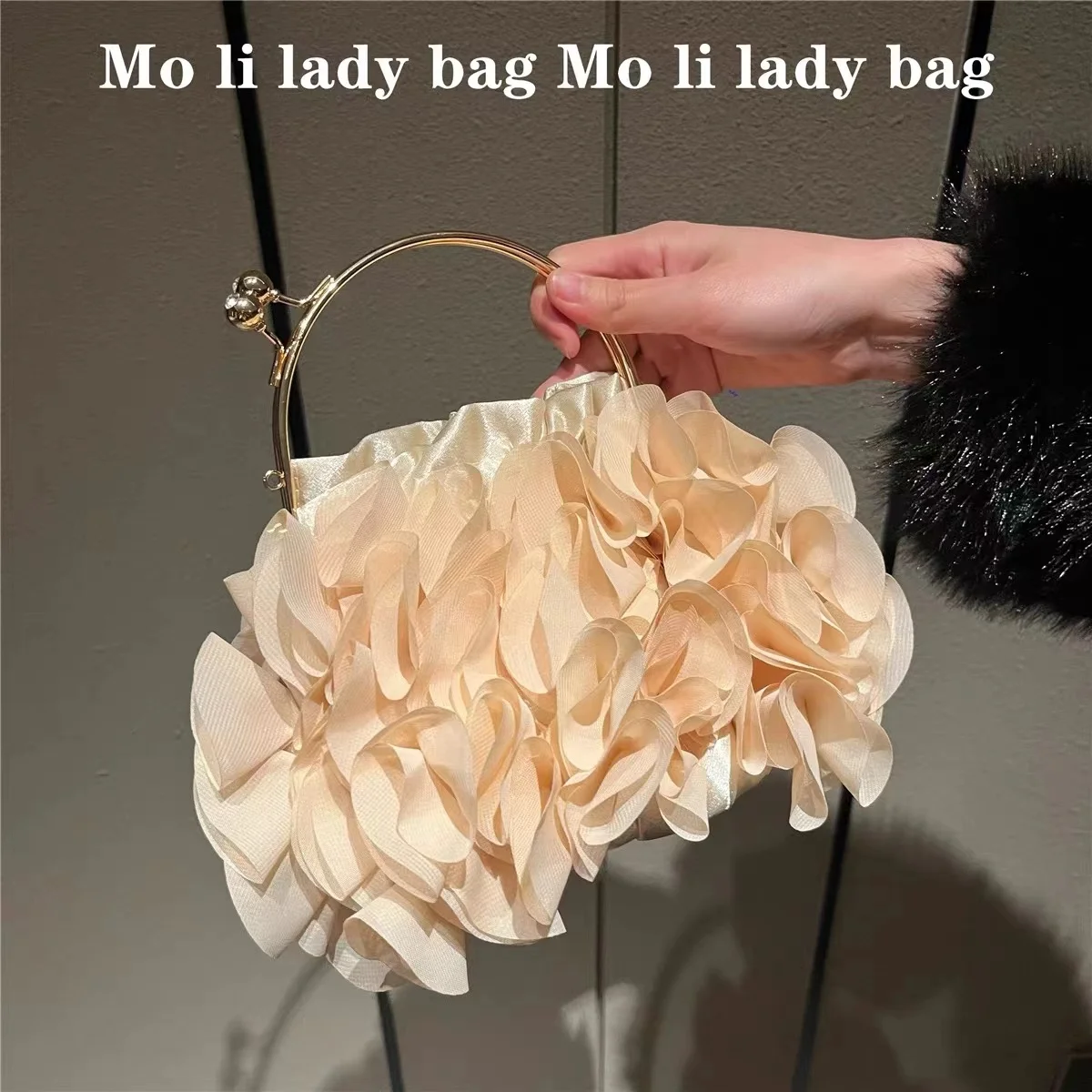 Luxury Satin Floral Evening Bag Metal Handle Fashion Elegant Women Handbag Wedding Party Clutch Purse Shoulder Crossbody Bag