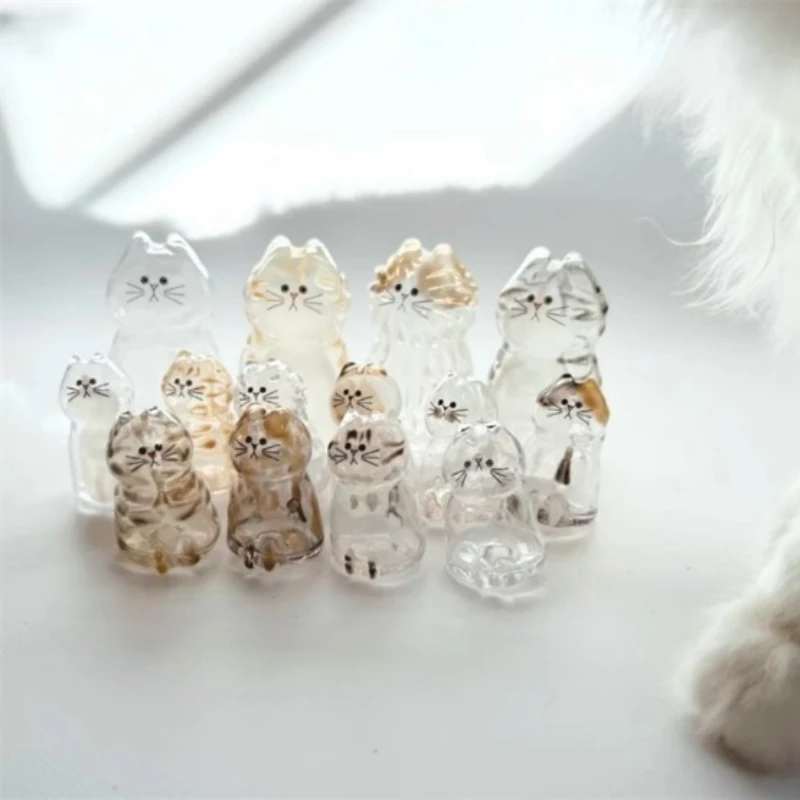 Petits ornements, pendentif de rangement pour poils de chat, conteneur transparent, design fait main, porte-clés élégant, en forme de chat mignon