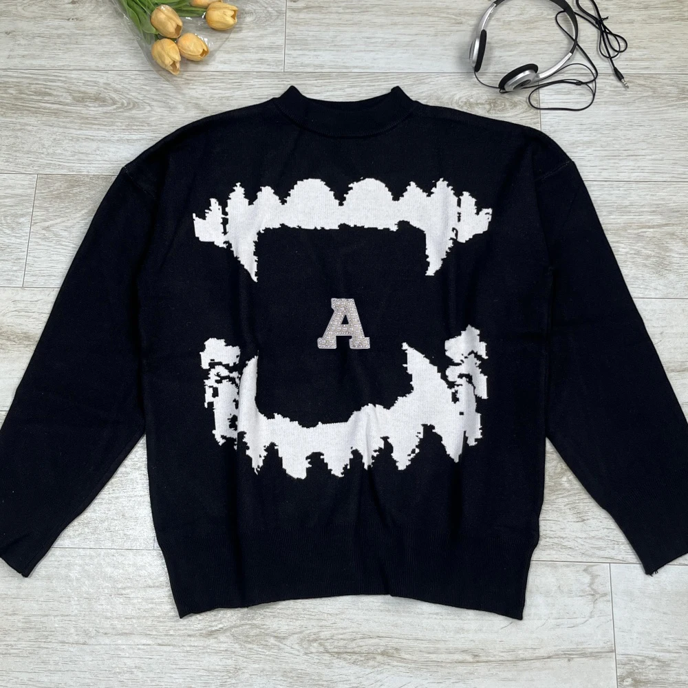 

Hip Hop Sweaters Vintage Streetwear Knitted Gothic Teeth Graphic Pullover 2025 Autumn Harajuku Loose Women Sweater