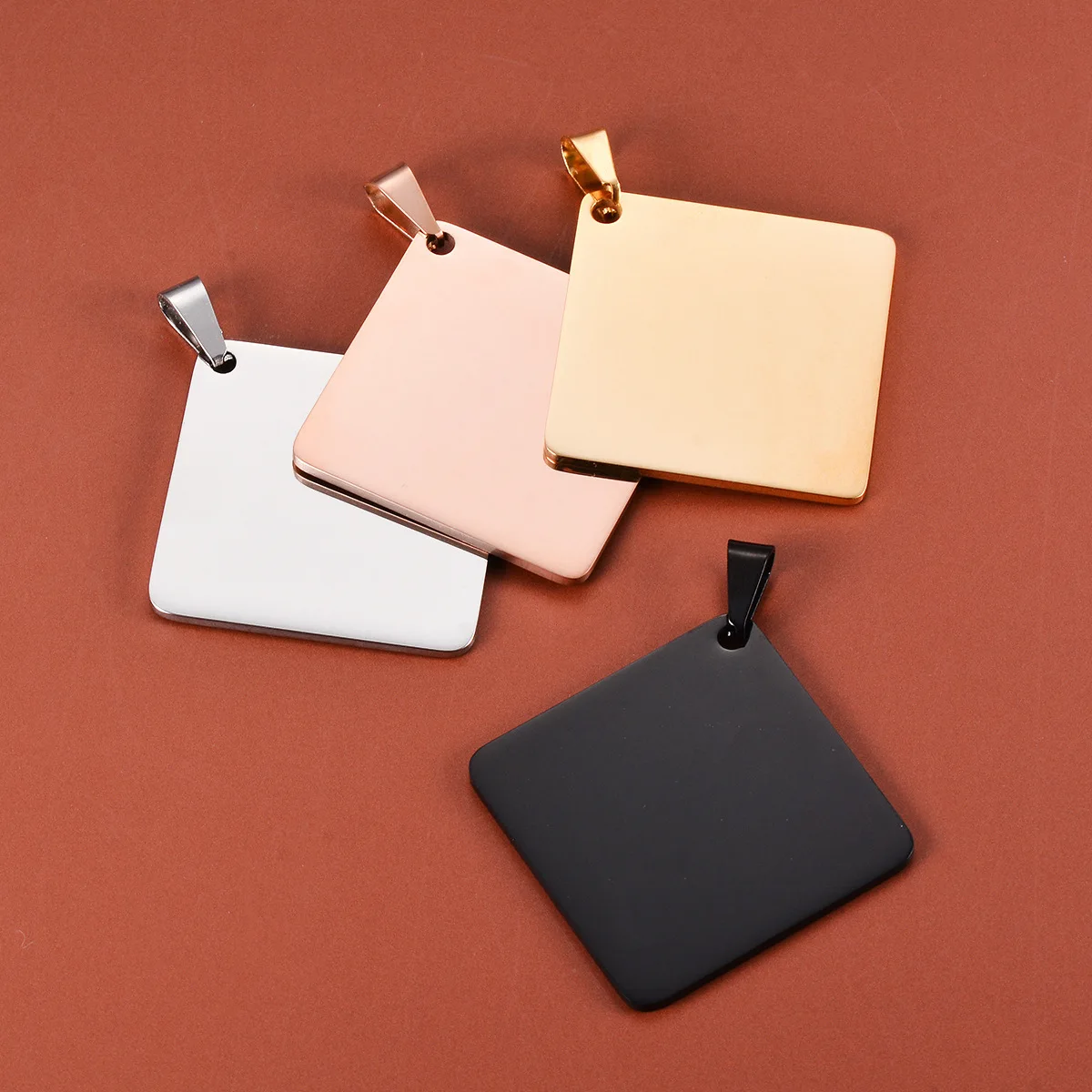 5pcs Wholesale square shape Stainless Steel Army ID Blank Dog Tags Miliary Tag Pendant Necklace Jewelry 35mm 4 Colors