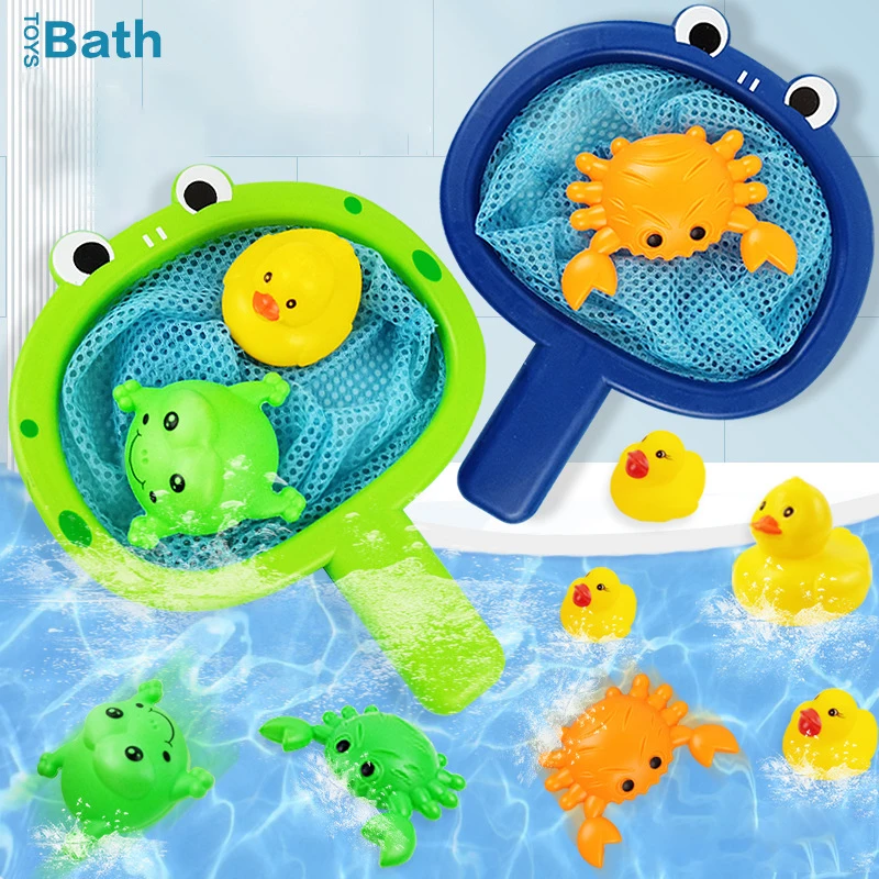 Fun Cartoon Baby Bath Fish Fishing Toys Children Bathroom Water Play Baby Water Toys Crabs Frogs Ducks Fishing Net Set Game Gift