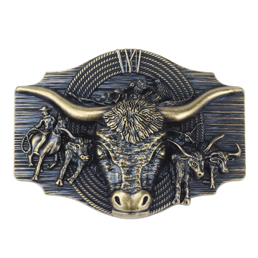 Bison Head Belt Buckle Western Cowboy Style Retro Buckle for 3.8cm Width Belt