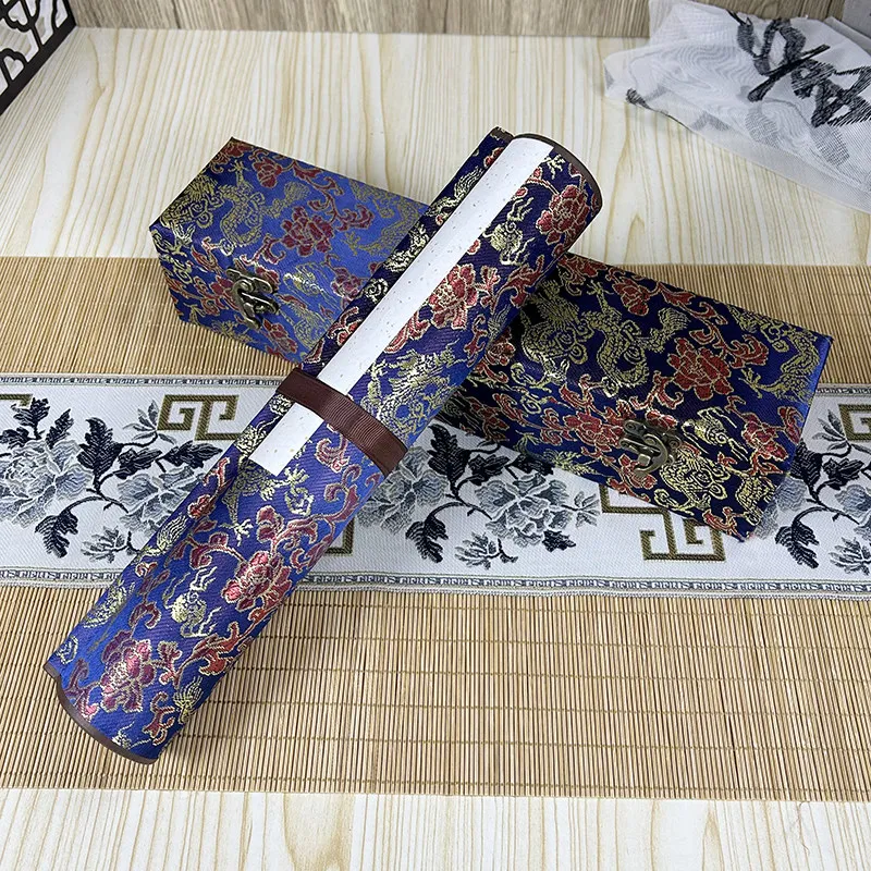Xuan Paper Hand Scroll With Silk Brocade Box Semi Sized Rice Paper Scroll For Chinese Calligraphy Traditional Painting Creation