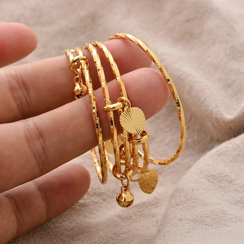 

Luxury Baby Bracelets Gold Color Dubai Bangle Kids Gold Child Jewelry Birthday Gift