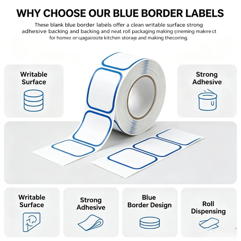 300pcs blank blue border self adhesive labels 50×25mm easy to write on smooth surface ideal for kitchen jars spice bottles tea c