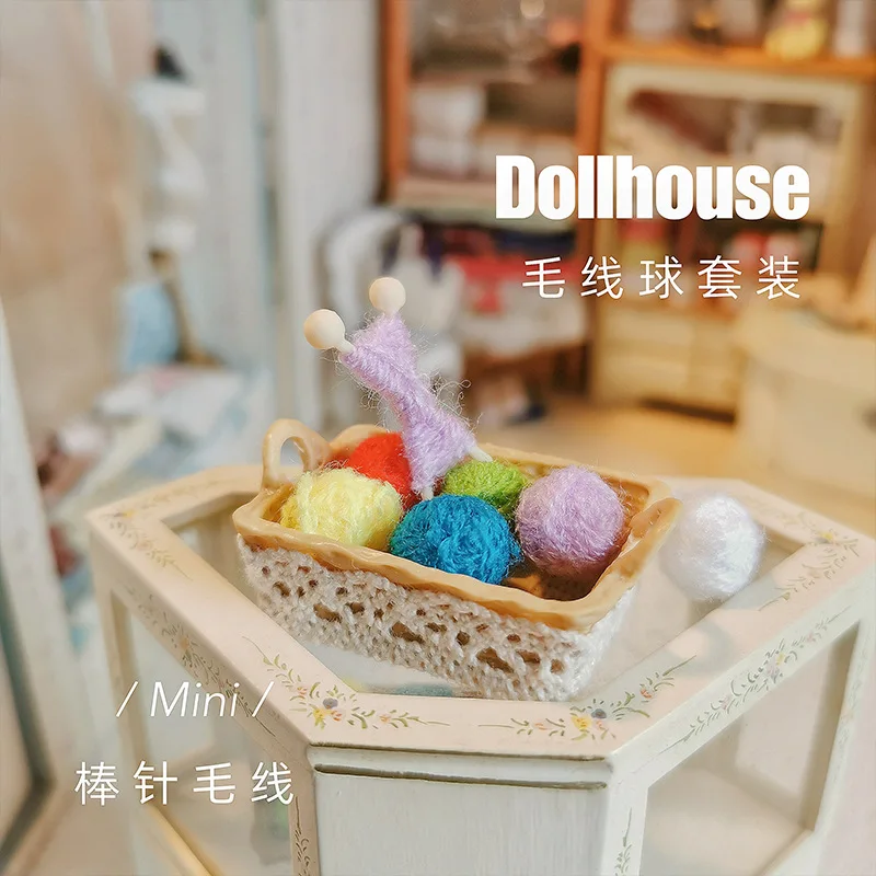3pcs 1:12 Scale Dollhouse Mini Knitting Set, Vintage Tailor Shop Yarn Balls & Needles Model, Nostalgic Scene Decor for Diorama