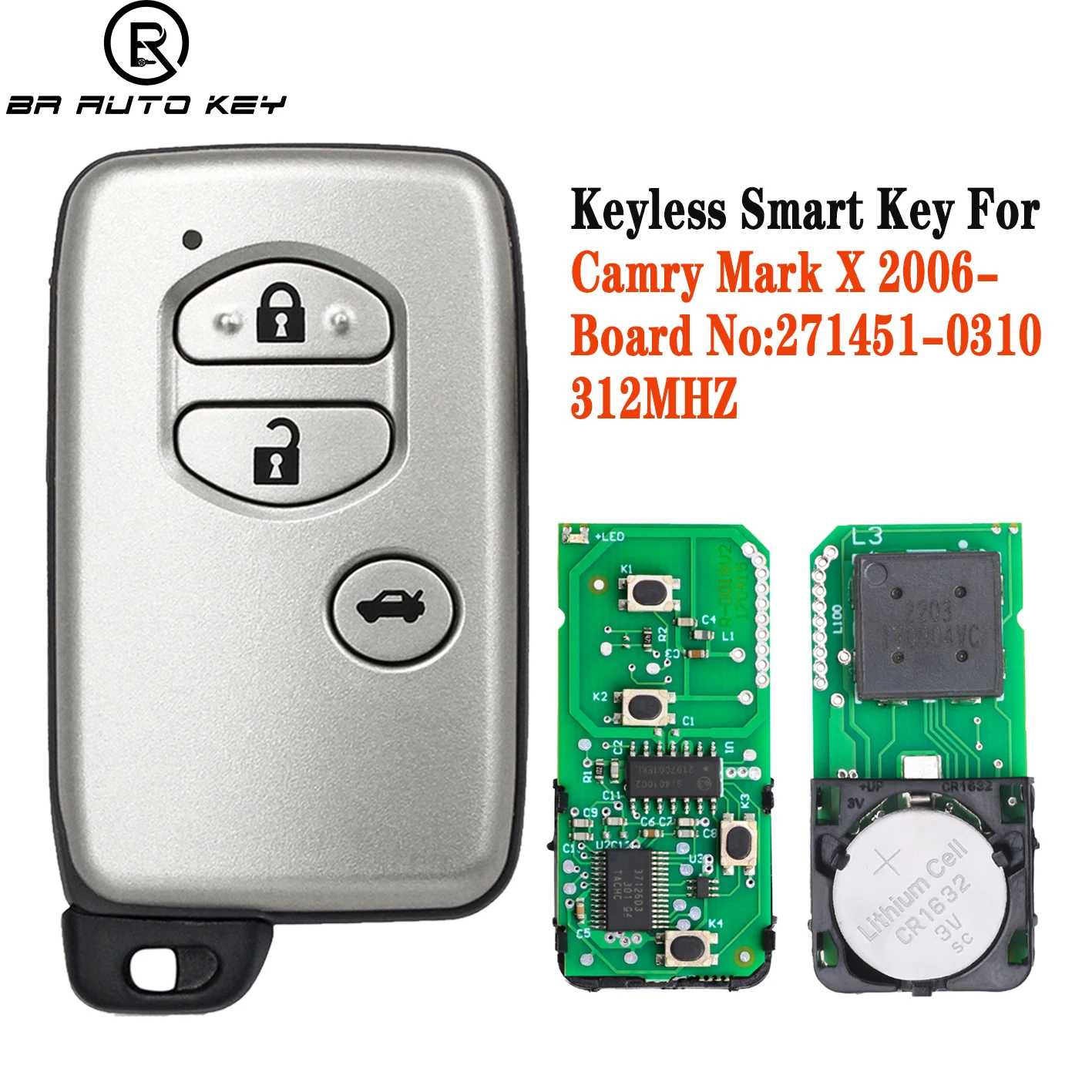 Keyless Smart Remote Car Key Fob For Toyota Camry Crown Mark X Majesta Japanese imported 2005-2010 312mhz ID74 Chip 271451-0310