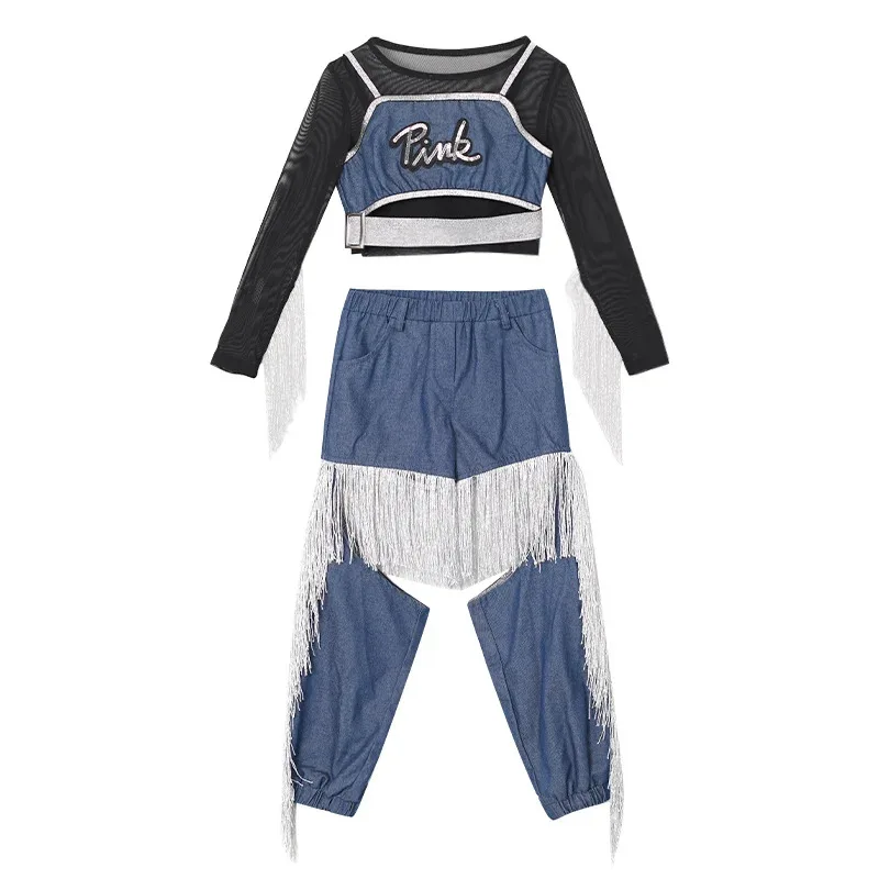 ZZL 子供ジャズダンスファッショナブルなスーツ K-POP ステージ衣装アーバンダンスガールコスチュームクールな服女の子ヒップホップの摩耗