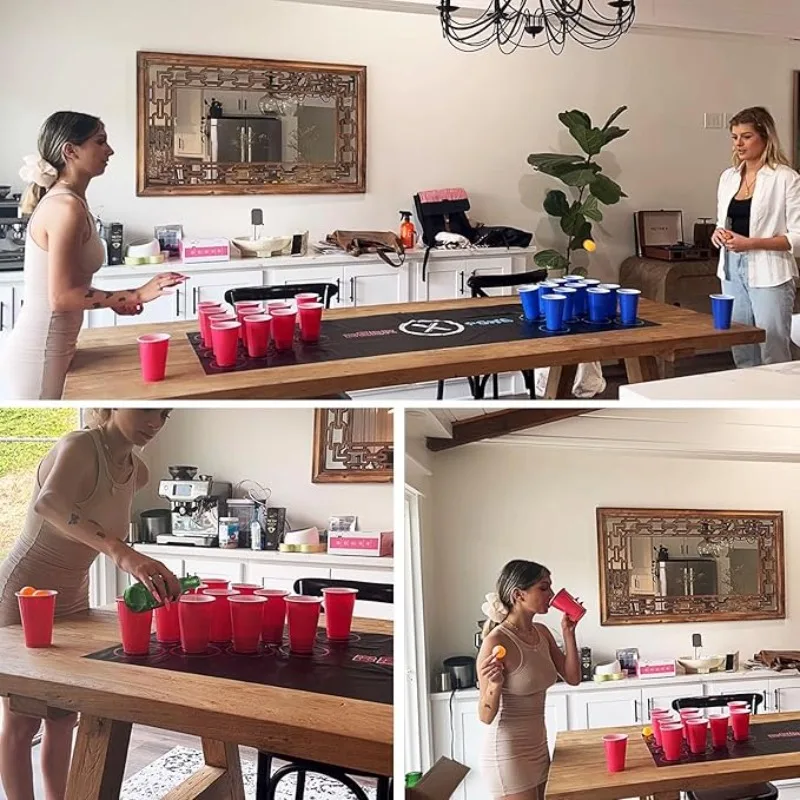 Beer Pong Table Mat Drinking Games for Adults Party with Beer Pong Balls Beer Pong Cups Indoor Outdoor Beer Pong Table Mat