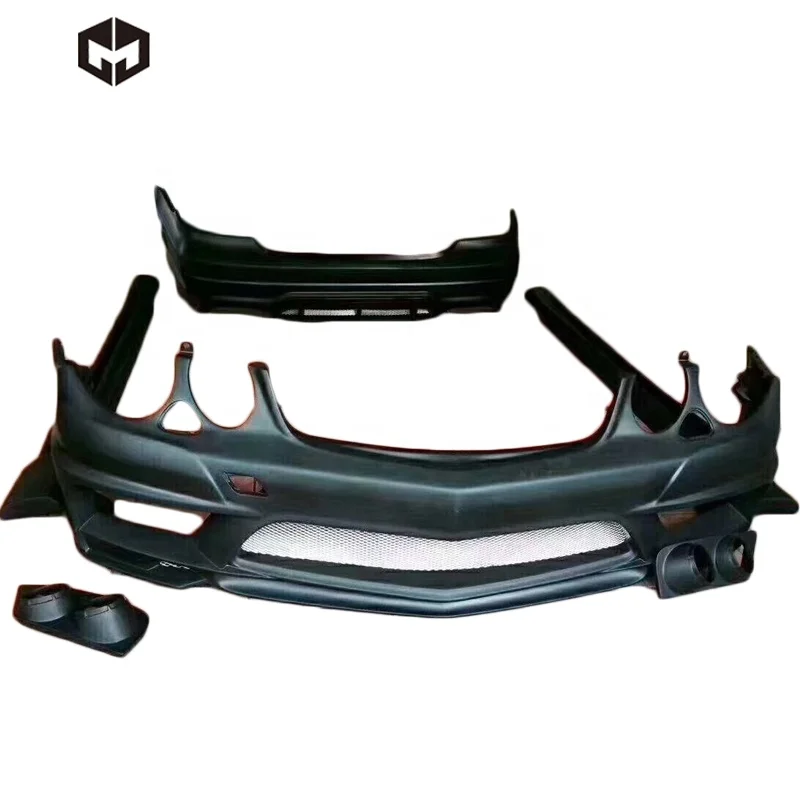 Fiberglass Front Bumper Rear Bumper Side Skirts LED Lights Wald Body Kit for  Benz E-Class W211 E63 AMG