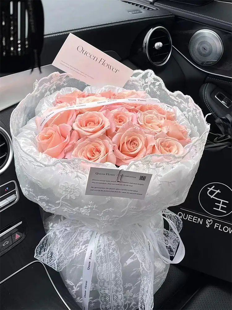 Lace Embroidery Floral Fabric, Flower Bouquet Packaging Fabric, Retro Rose Wrap Floral Yarn Mesh