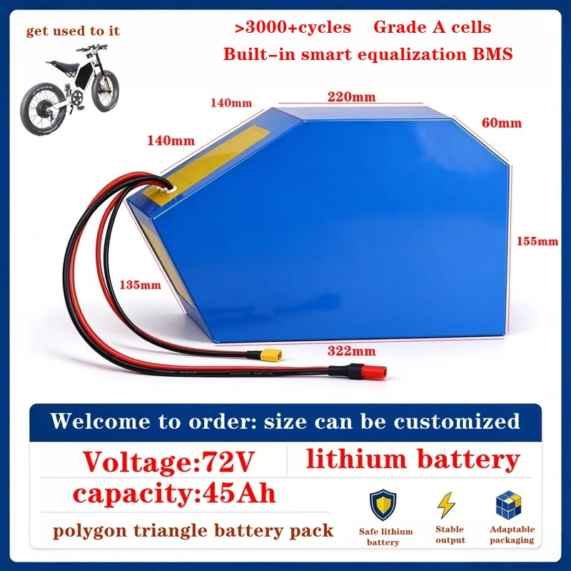 72V 45Ah Lithium-Ion Battery Pack for High-Performance Vehicles - Triangle Polygon Design Suitable for 3000W-7000W Equipment