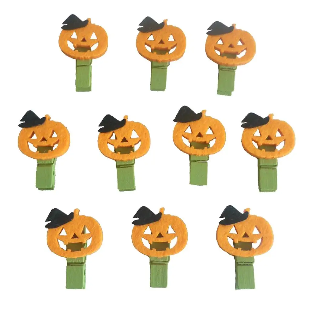 10pcs Halloween Pumpkin Wood Clip Clothespins Photo Paper Graft Clip