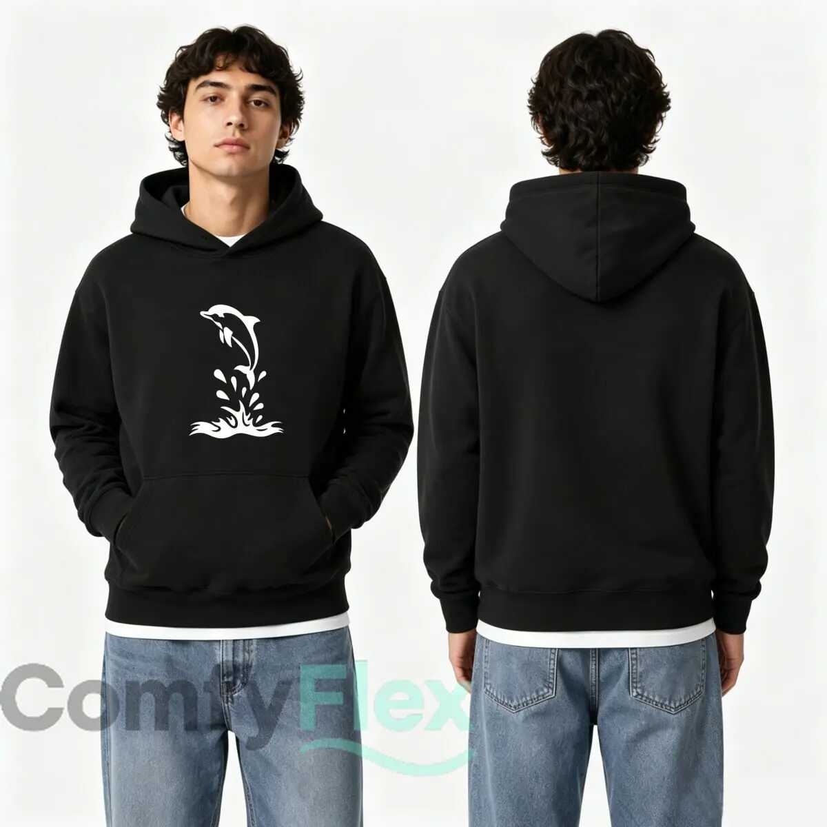 Dolphin Jumping Out Of Water Splash Waves Autumn and winter new men's and women's hooded sweatshirts