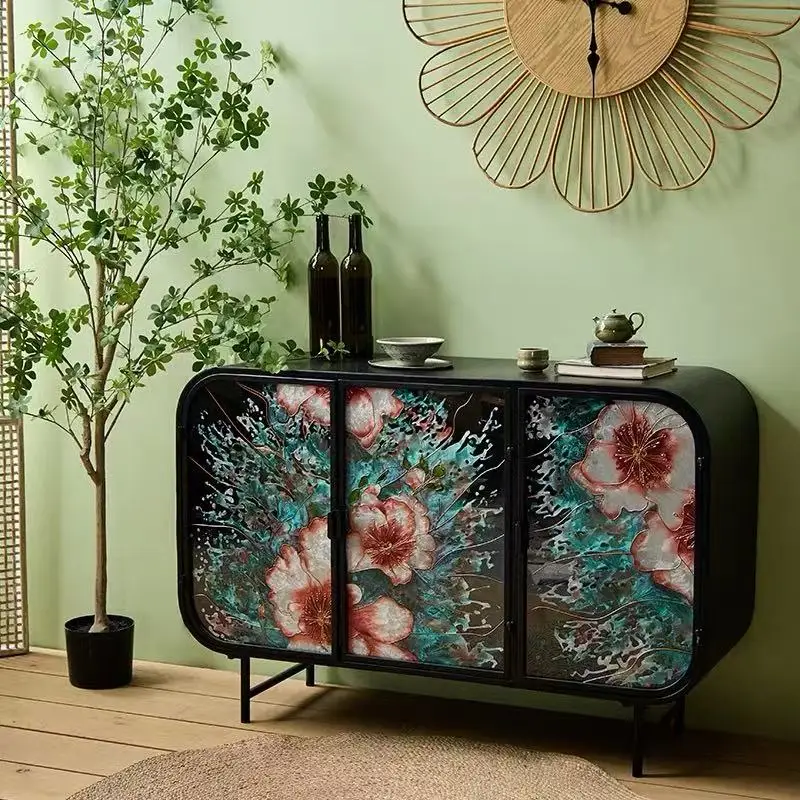 gi-120X80X40CM Hand-painted Flanged Color Ironwork Storage Cabinet Sideboard Living Room Storage Cabinet`