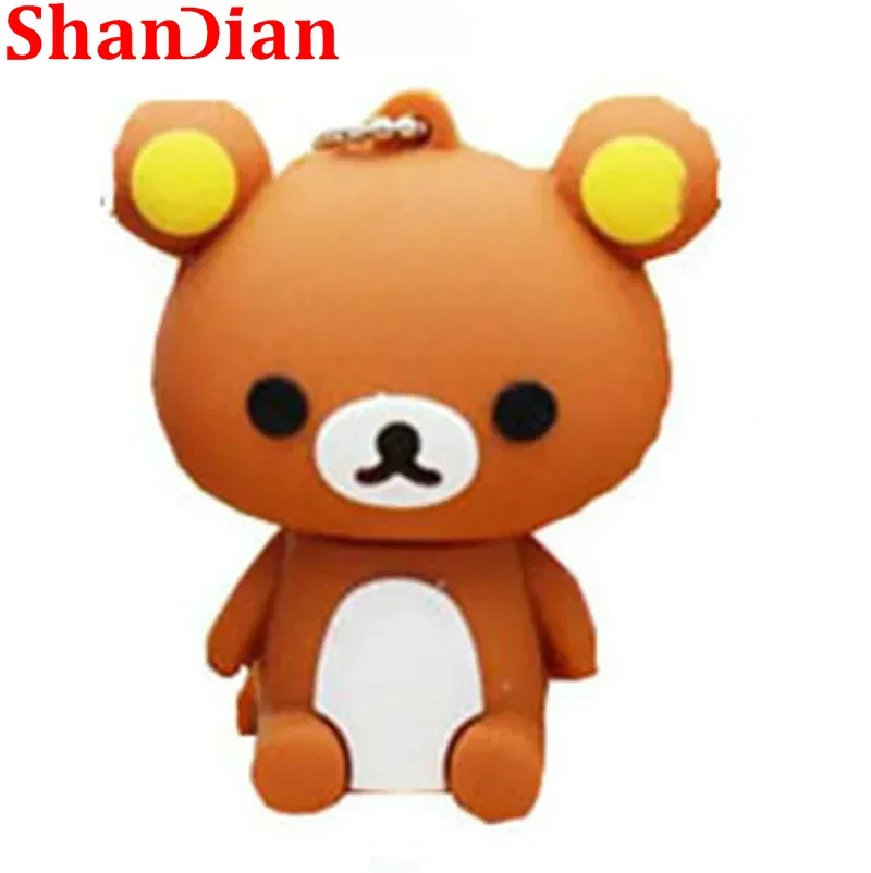 SHANDIAN Cute Bear USB Flash Drives 64GB Cartoon Pen Drive 32GB Creative Gifts for Kids Memory Stick 16GB Free Key Chain U Disk