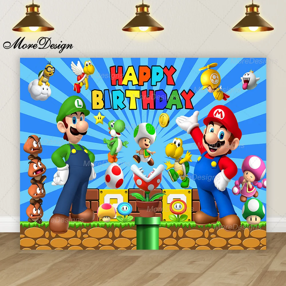 Super mario bros foto pano de fundo crianças festa de aniversário decora pêssego princesa vinil poliéster tecido fundo pano banner