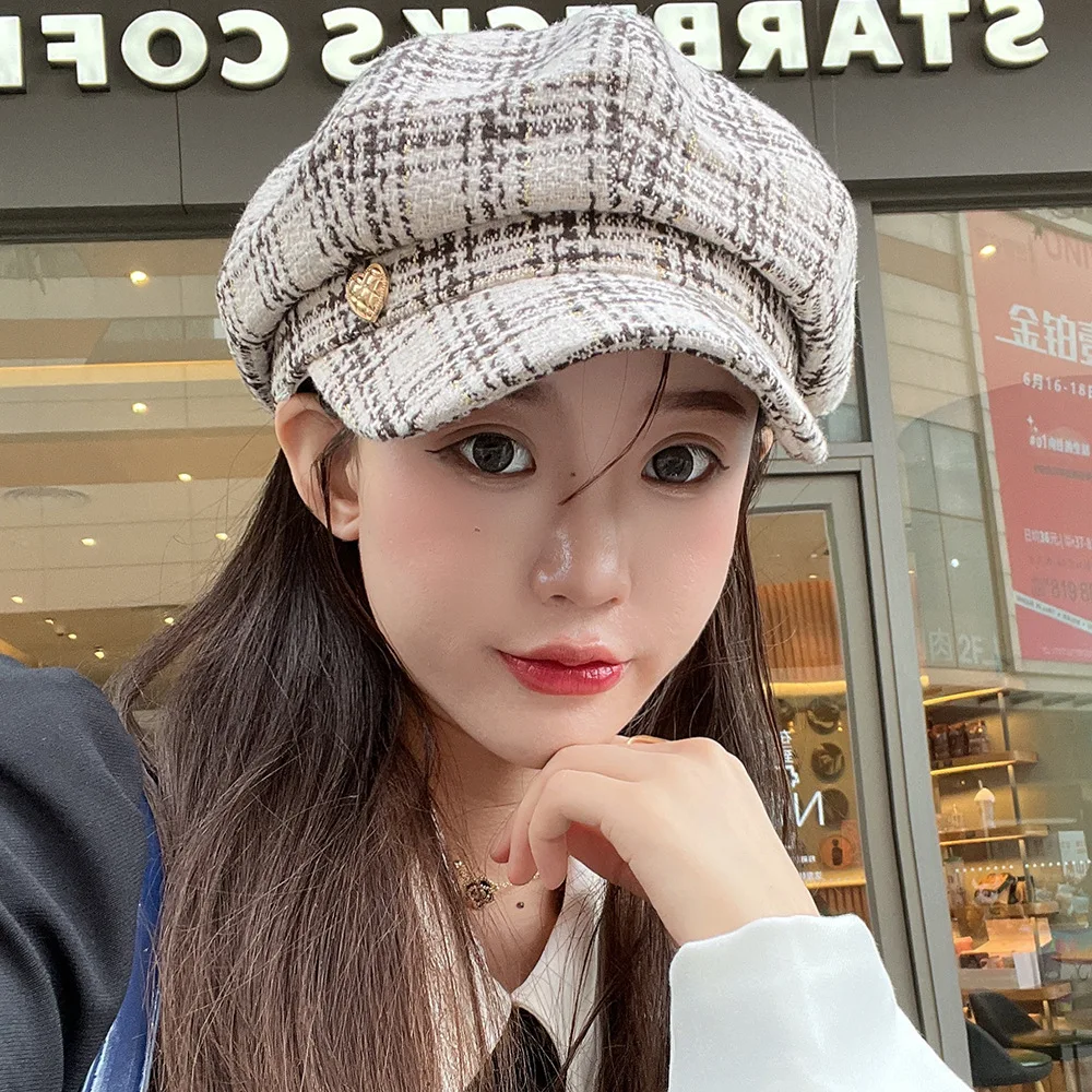 Beret Women Newsboy Cap Spring Autumn Plaid Octagonal Hats For Women Fashion Style Sweet Casual New Vintage