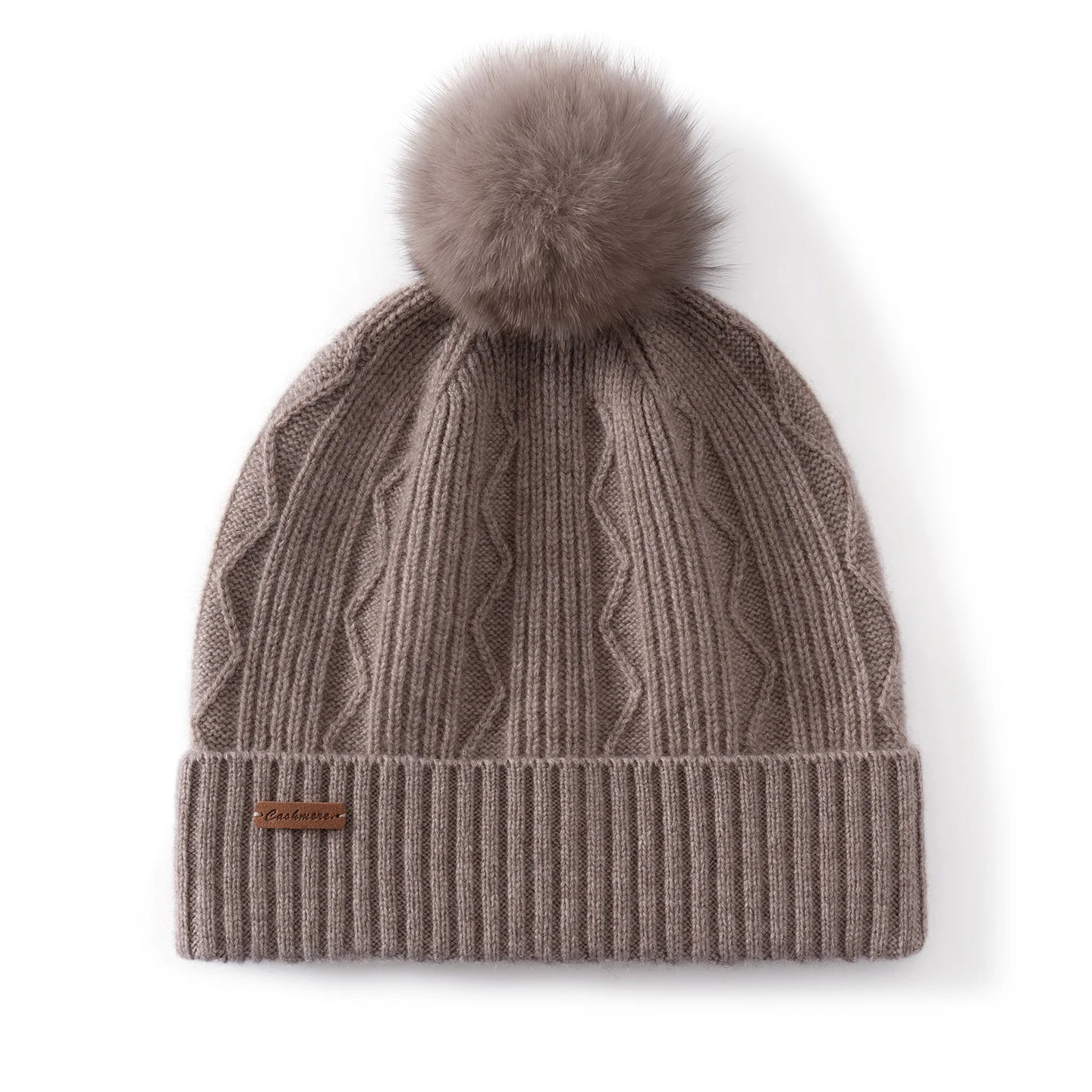 CASHMERE Women's Winter Hat Soft Warm Caps Solid Color Cashmere Knitted Beanie with Real Fur Pom Adult Female Outdoor Bonnet Cap