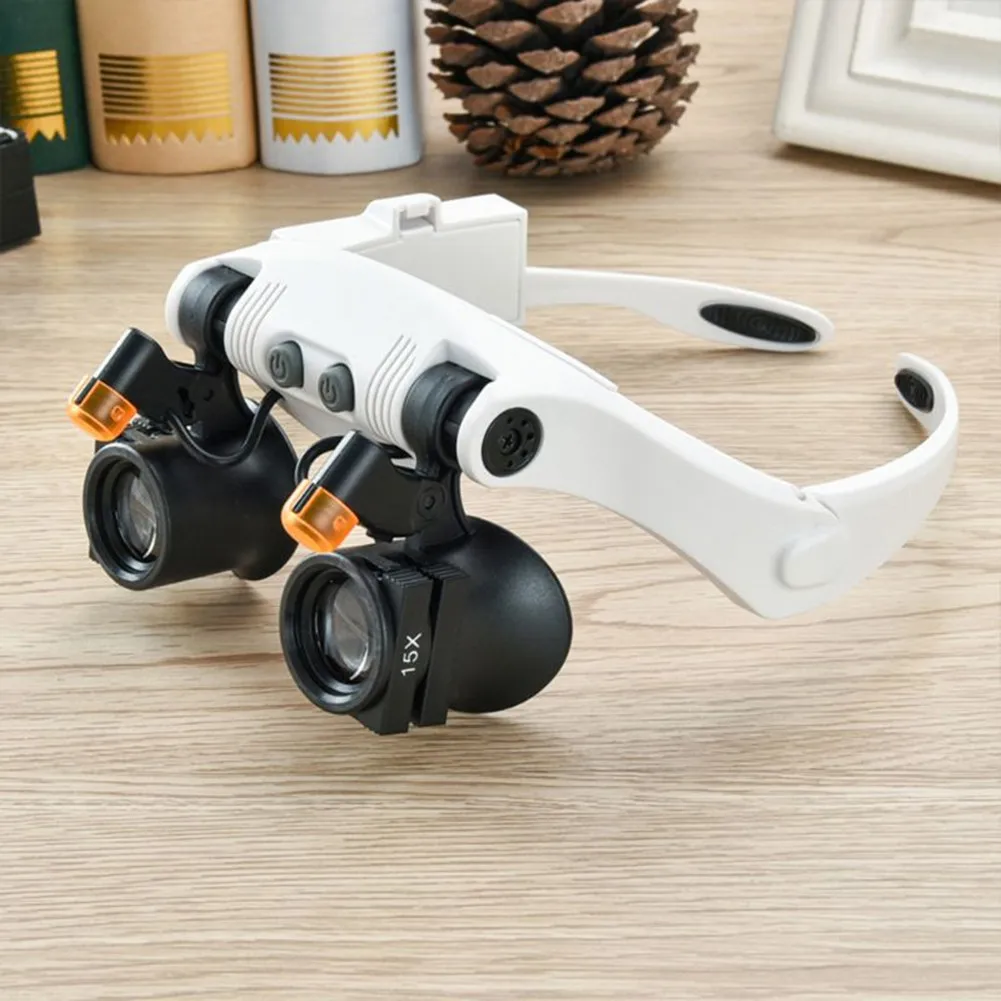 3X 4X 5X 6X 7X 10X LED Magnifier Glasses 12 Loupe Lens Headband Magnifier W/ 2 LED Cold Warm Light Watch Jewelry Repair Tool