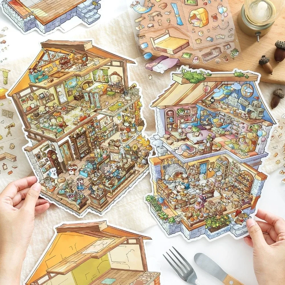 Shop Theme 3D Scene Stickers PET Die Cut Large Size Stacking Stickers Supermarket Beach Library Stationery Stickers