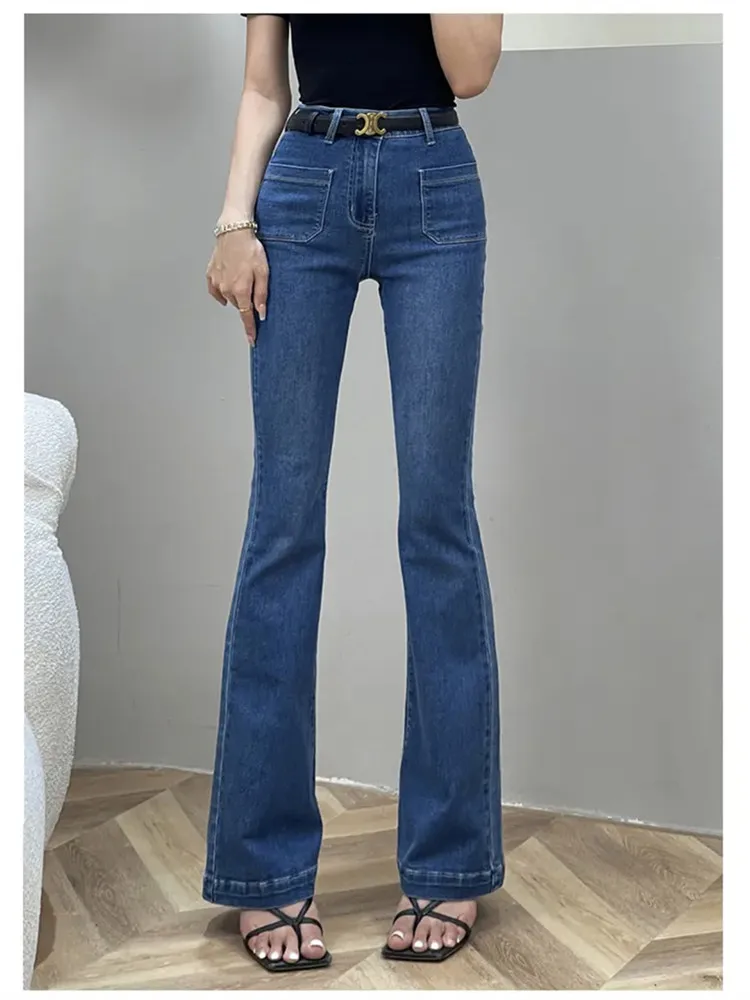 

High Waist Bell Bottom Blue Jeans Women's plus Size 175 Taller Retro Style Spring Autumn Trendy Ins Long Leggings