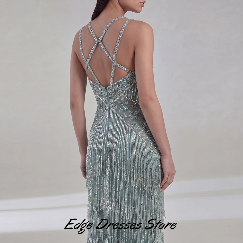 Hochwertiges, gerades Abendkleid mit luxuriösen Perlen und Quasten, Vestido De Festa, modische, maßgeschneiderte, überkreuzte Promi-Kleider