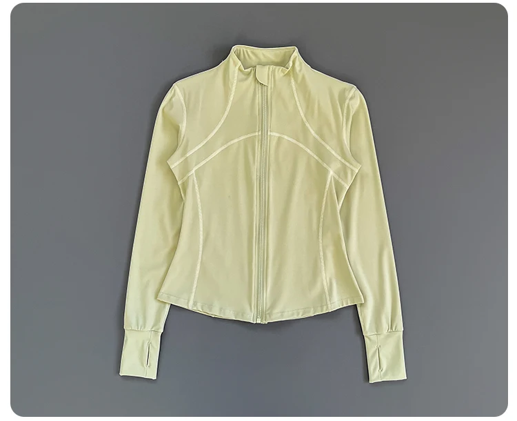 Damen Slim Fit Yoga-Jacke mit Stehkragen, Reißverschluss, Daumenlöchern, langen Ärmeln, für Laufen, Fitness und Sport. – Detail 13