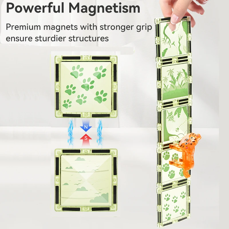 كتل مغناطيسية تعليمية من Magplayer للأطفال ألعاب مغناطيسية بلاط مغناطيسي ألعاب حيوانات متحركة ثلاثية الأبعاد للأطفال الصغار بعمر 3 سنوات فما فوق