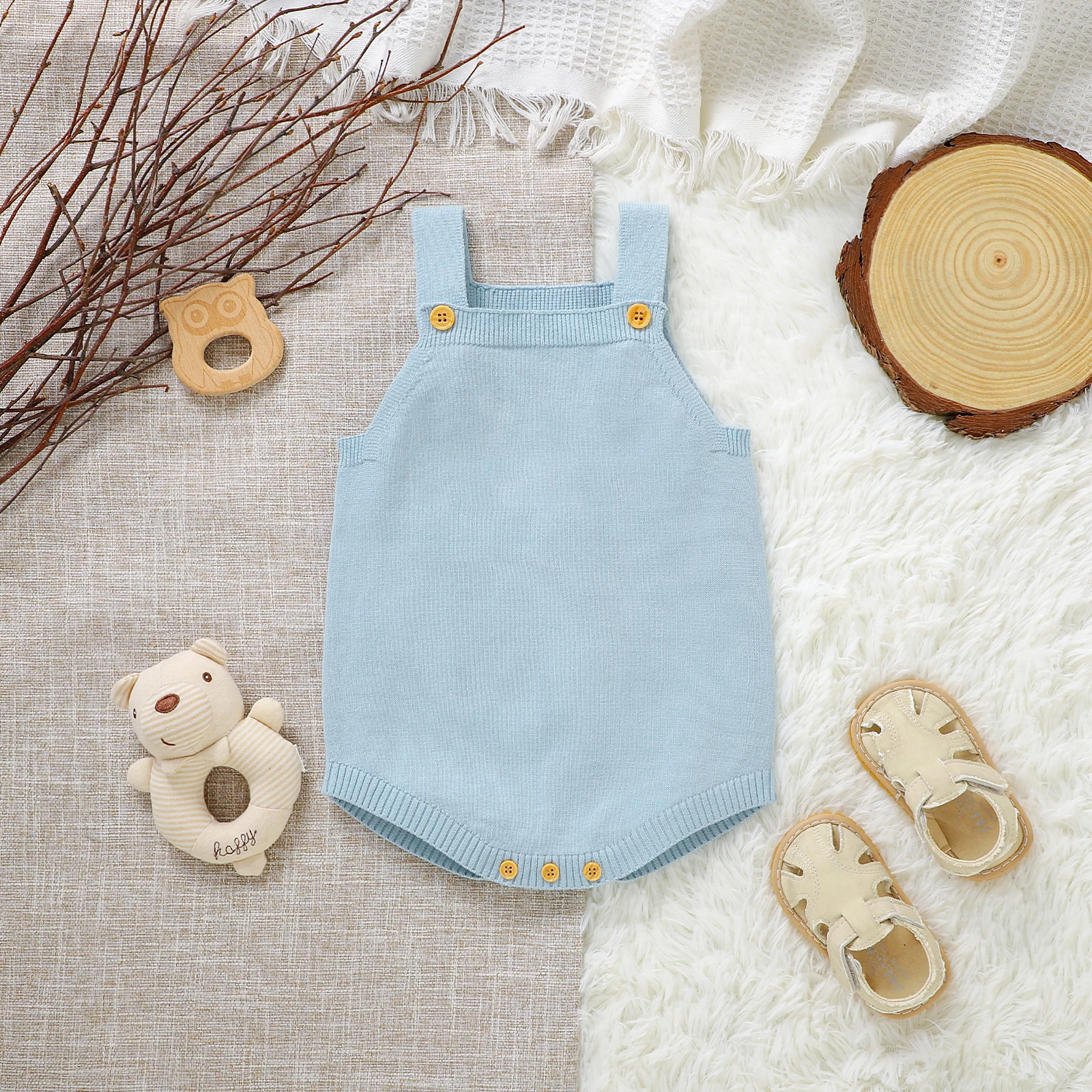 

Newborn Baby Bodysuit Cotton Knit Infant Boy Girl Jumpsuit Sleeveless Summer Children Sling Clothes Fashion Solid 0-18M Overalls