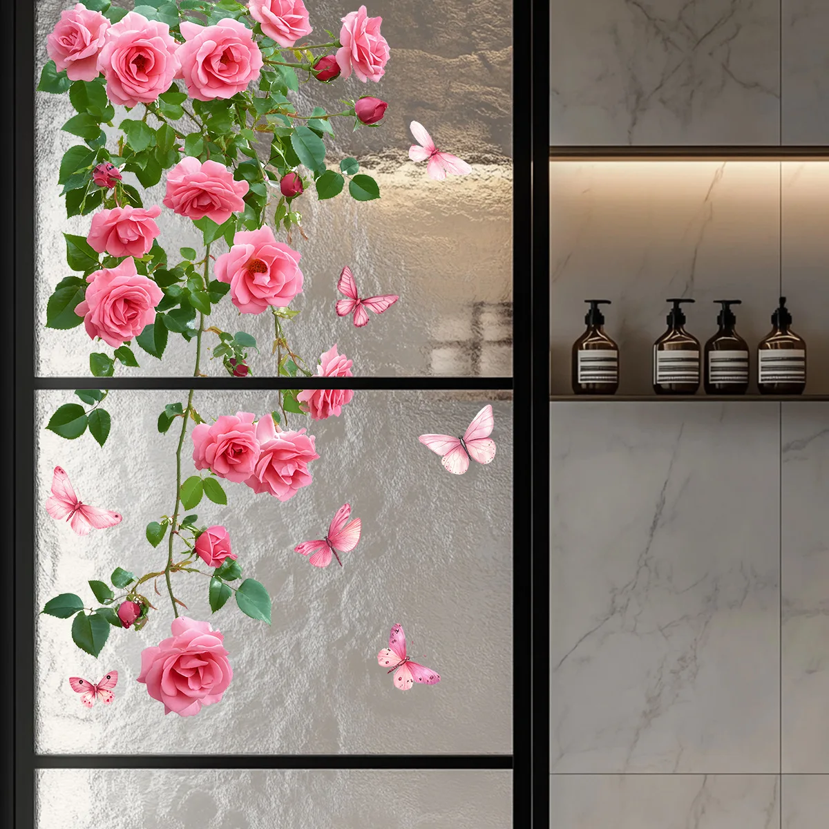 1PC 꽃 덩굴 창 데칼 핑크 장미와 나비 디자인 욕실 - Home Decor Window Blinds 리뷰 및 가격