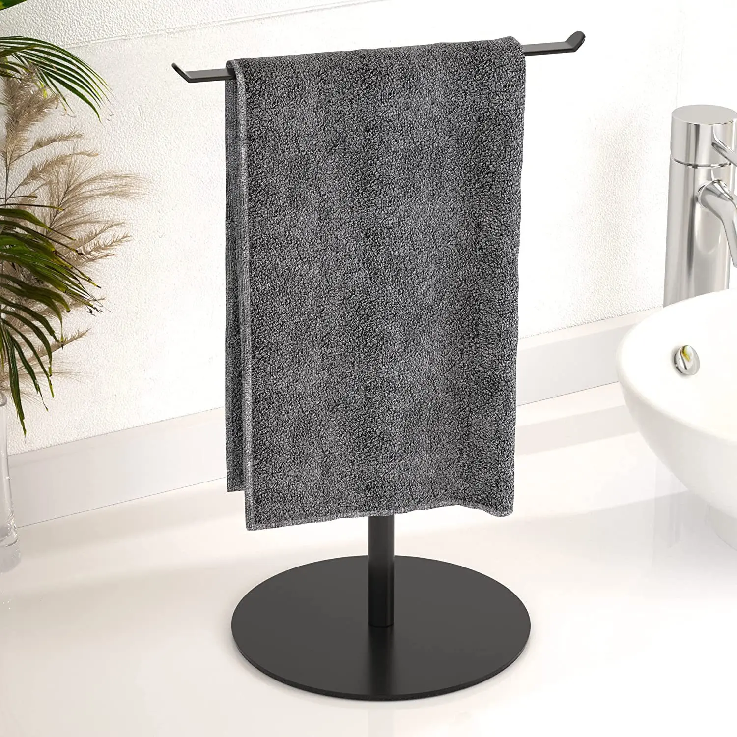 Towel Rack Holder Bar Stand: Matte Black T-Shape Hanger For Kitchen, Bathroom Organizer - Stainless Steel Counter Decor Shelf