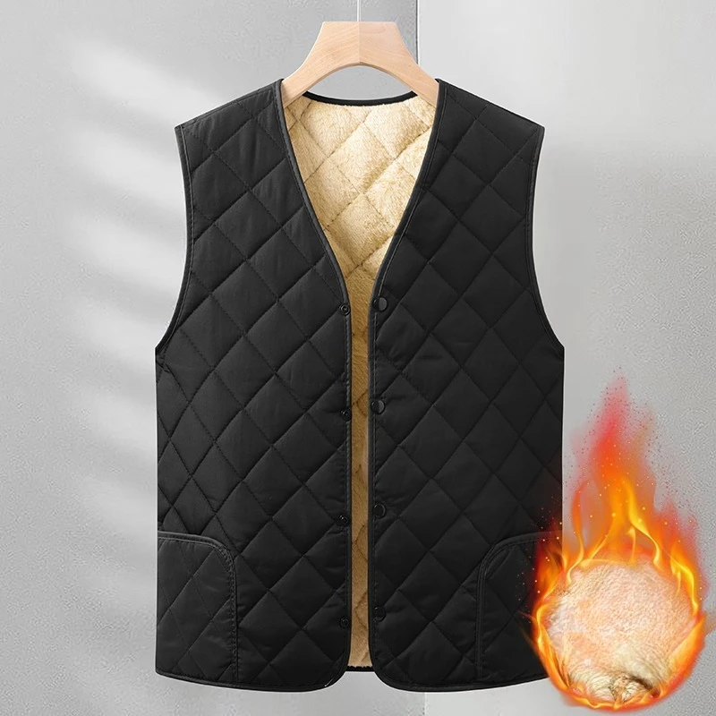 Autumn Winter Clothing for Middle-aged Elderly Men with Warm Insulation Plush Vest for Wearing Inside Outside Breathable Vest