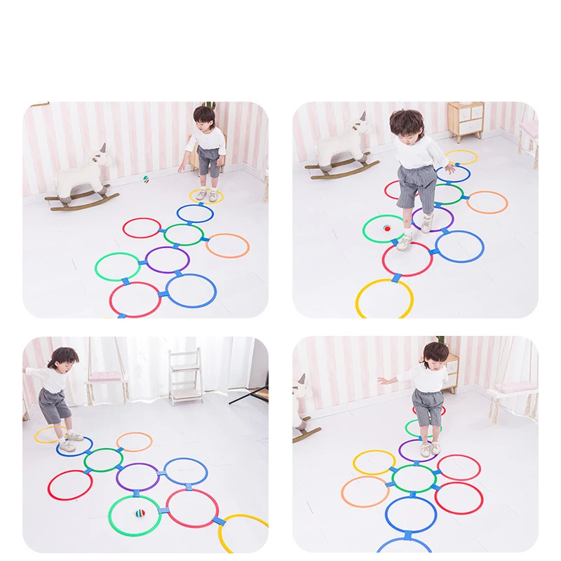 

New Outdoor Kids Funny Physical Training Sport Toys Lattice Jump Ring Set Game 10 Hoops 10 Connectors for Park Play Boys Girls