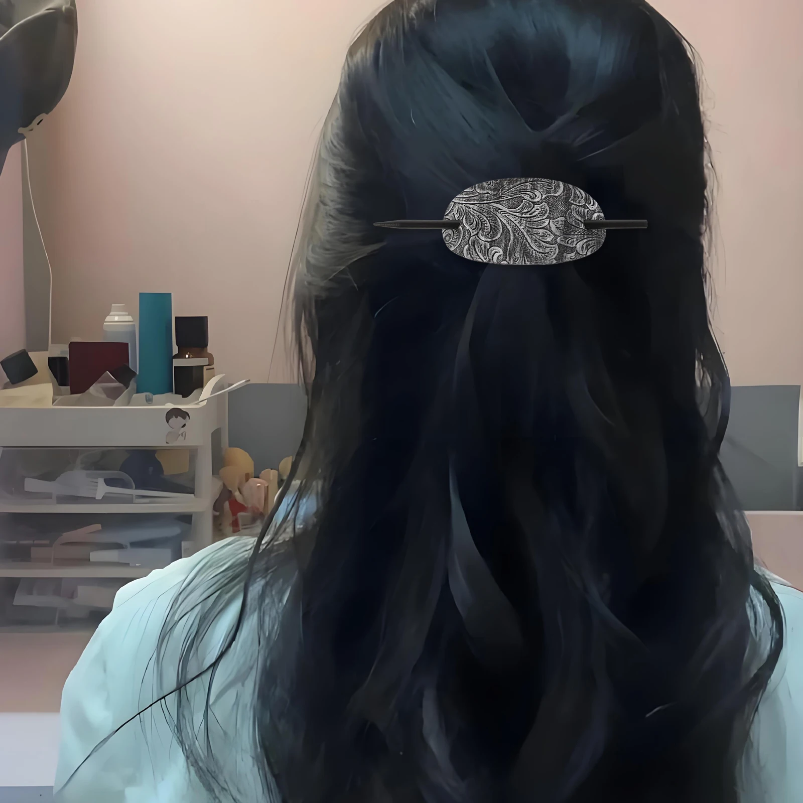 

2 pcs Vintage Hairpins Oval Long Clips Retro Barrettes Strong Hold Pu Material Wedding Party Use Fixed Hairpins Ponytail Holders