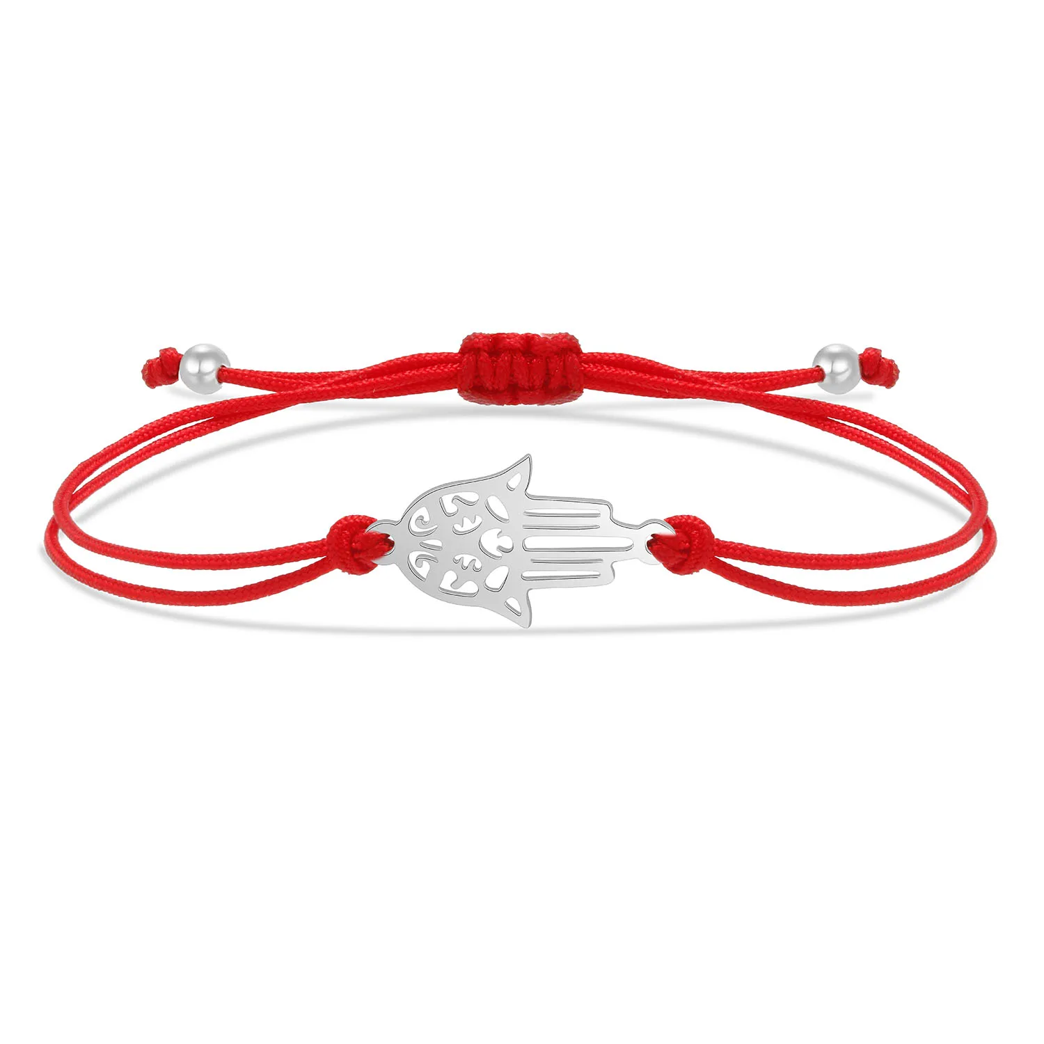 Gold-plated Stainless Steel Hamsa Hand Of Fatima Lucky Charm Bracelet Women Grey Red Black String Handmade With Love Jewelry