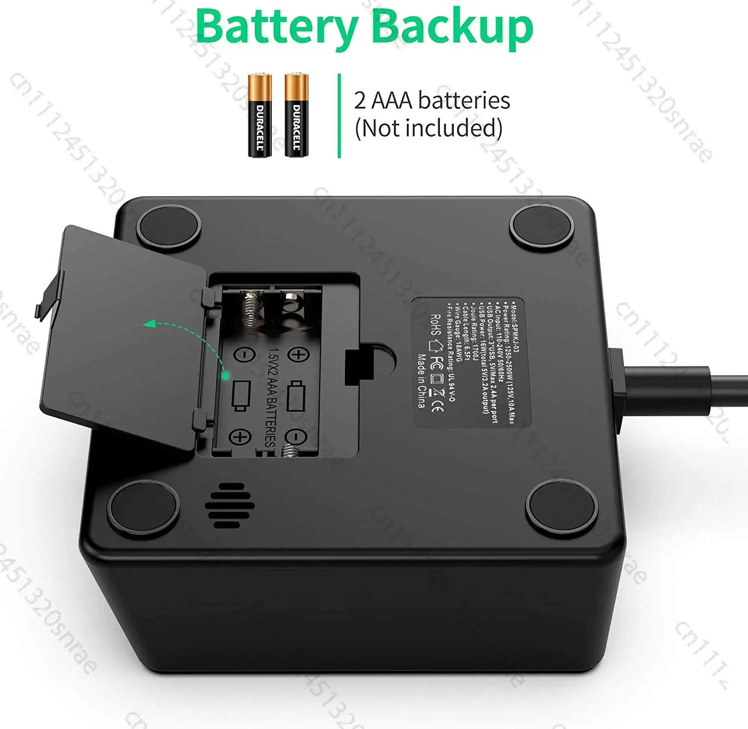 Wake-Up Light with 3 USB Ports, 2 AC Outlets, 6ft Power Strip, Surge Protector, Charging Station, LED Digital Alarm Clock