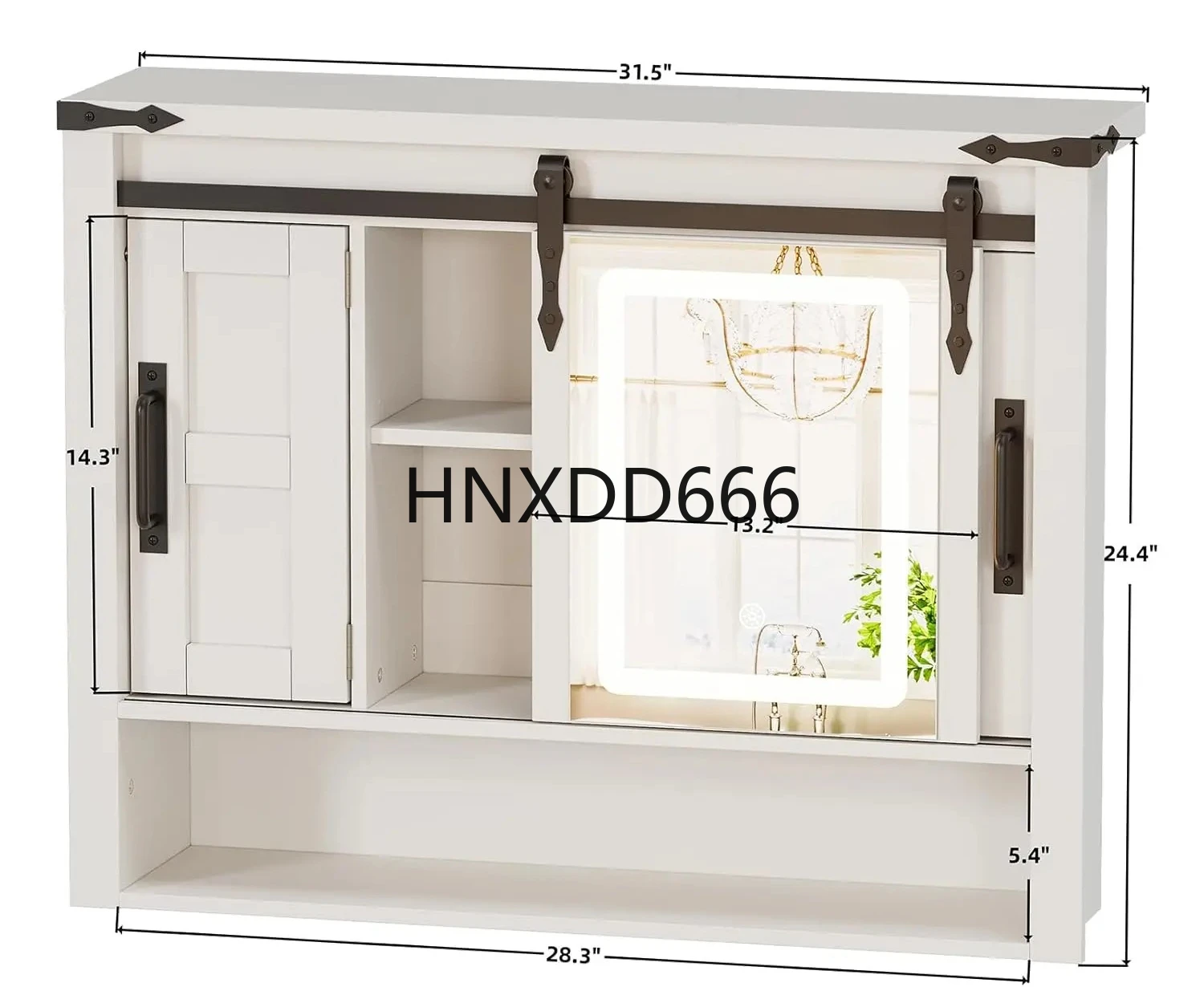 

Farmhouse Bathroom Wall Cabinet, Medicine Cabinet Mirror with LED Lights, Sliding Mirror and Adjustable Shelves,Storage Cabinet