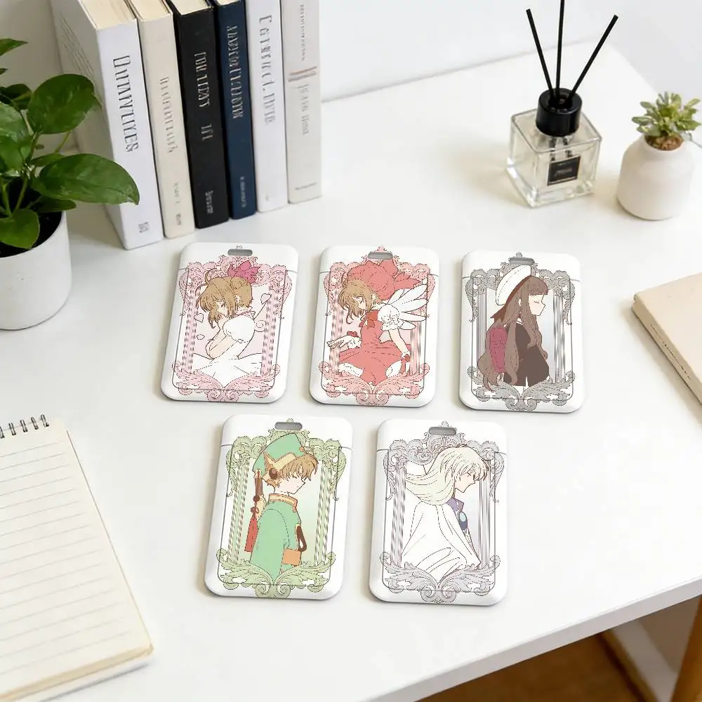Anime C-CardcAptOr-R S-SAkUrA-A Kawaii Lanyard Pull Back Clip Holder and Card Holder Rotating Back ID Card Family Gift
