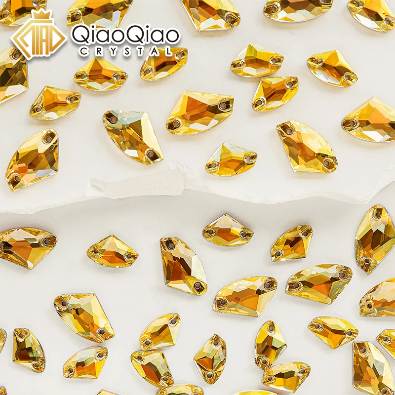 QIAO Metal Sunlight Galactic Sew On Crystal Strass DIY Glass Stones Flat Back Sewing Rhinestone For Needlework