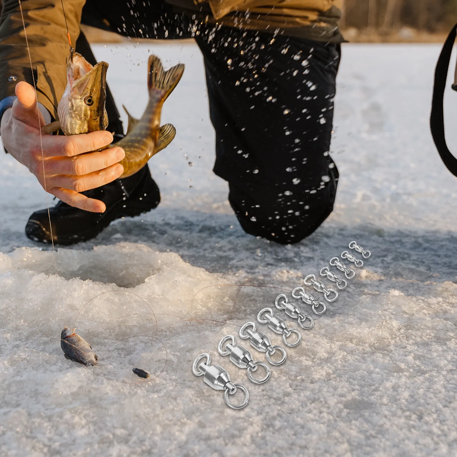 

11Pcs Professional Fishing Swivel Connector High Speed Rotation Stainless Steel Swivels for Freshwater Saltwater Winter Fishing