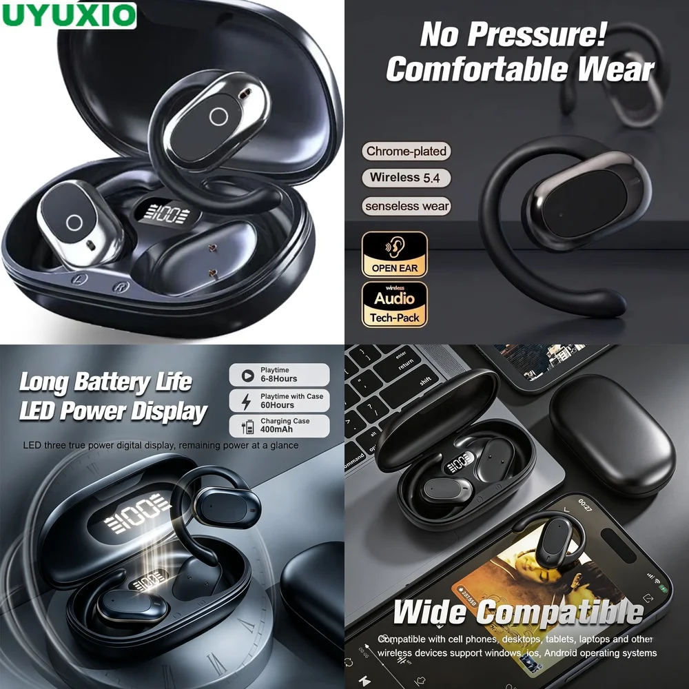 Wireless Headset and Headphones featuring ENC Mic BT 5.4 90° Rotatable Hook 16mm Bass IPX5 LED Display for Office.