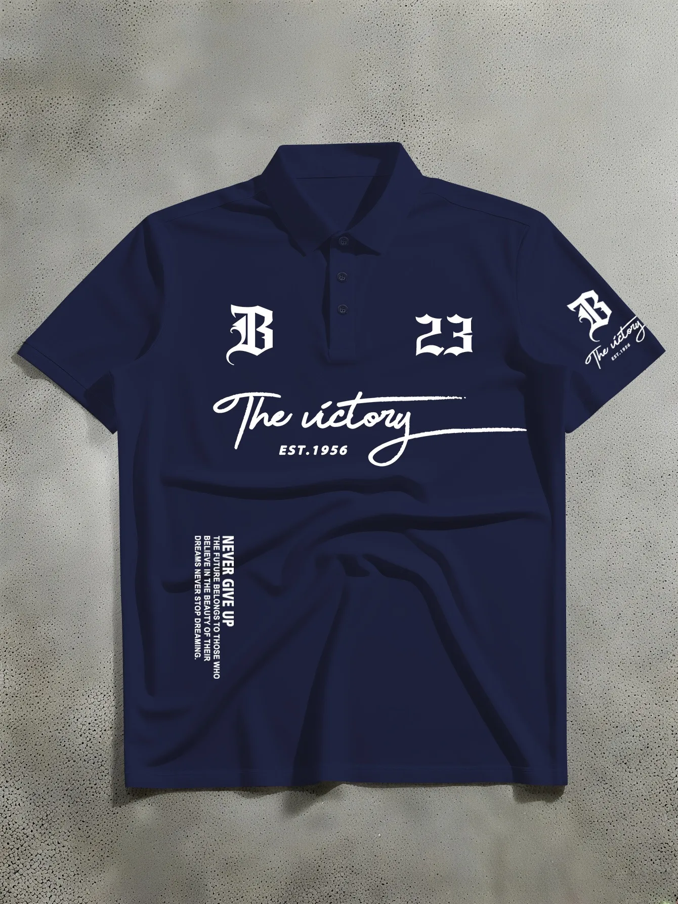 Men's Short Sleeved Polo Shirt, Literary Style The Victory EST.1956 Gothic B Letter Printed Short Sleeved Polo Shirt