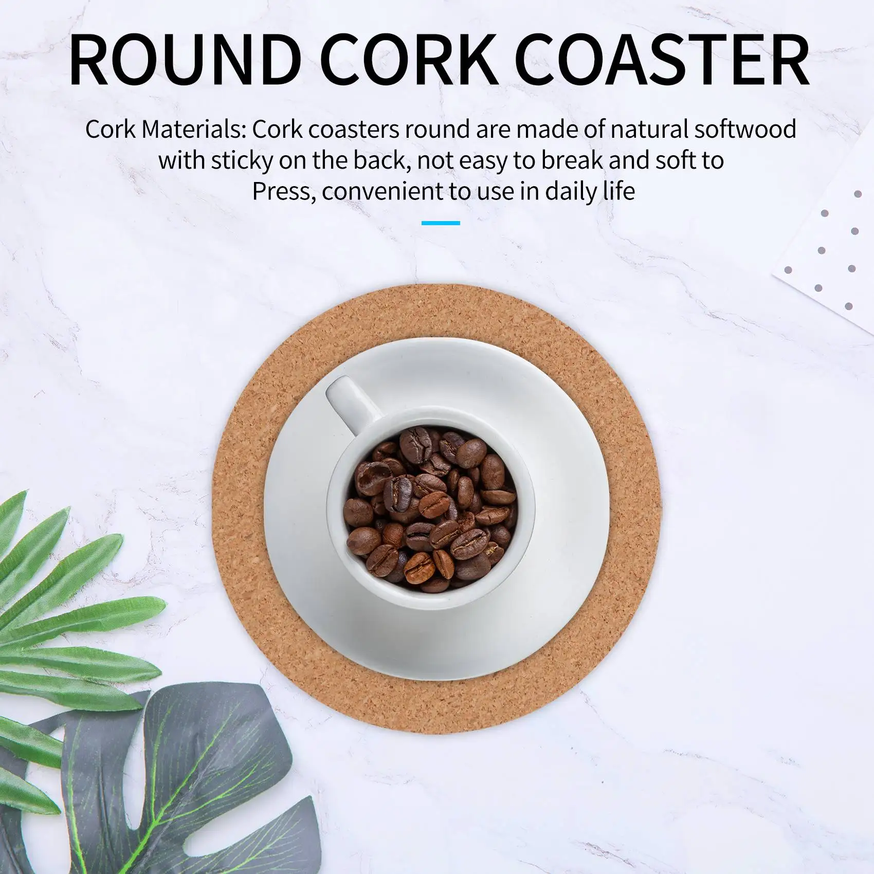 COFA Self-Adhesive Cork Coasters,Cork Mats Cork Backing Sheets for Coasters and DIY Crafts Supplies (80, Round)